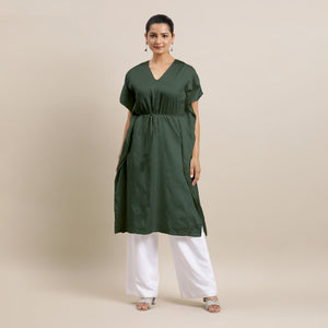  Siya x Rozaana | Kaftan Kurta in Pine Green with Thread Work_3