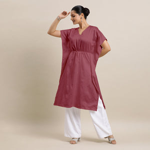  Siya x Rozaana | Kaftan Kurta in Rose Pink with Thread Work_5