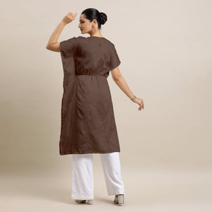  Siya x Rozaana | Kaftan Kurta in Walnut Brown with Thread Work_6