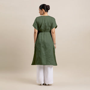  Siya x Rozaana | Kaftan Kurta in Hunter Green with Thread Work_6