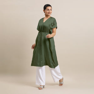  Siya x Rozaana | Kaftan Kurta in Hunter Green with Thread Work_7