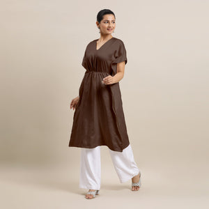  Siya x Rozaana | Kaftan Kurta in Walnut Brown with Thread Work_1