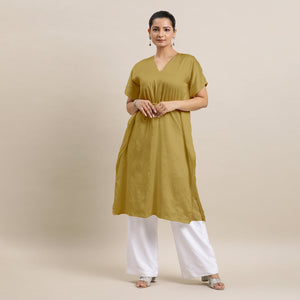  Siya x Rozaana |  Kaftan Kurta in Dijon Mustard with Thread Work_7