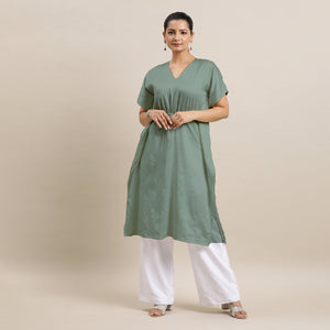  Siya x Rozaana | Kaftan Kurta in Mint Green with Thread Work_7