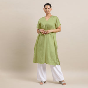  Siya x Rozaana | Kaftan Kurta in Pista Green with Thread Work_7