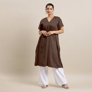  Siya x Rozaana | Kaftan Kurta in Walnut Brown with Thread Work_7