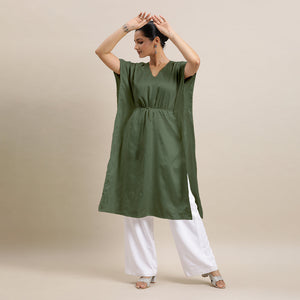 Siya x Rozaana | Kaftan Kurta in Hunter Green with Thread Work | Coords or Only Kurta