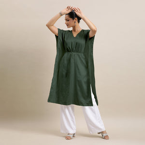 Siya x Rozaana | Kaftan Kurta in Pine Green with Thread Work | Coords or Only Kurta