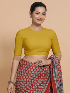 Suhana x Rozaana | Jewel Neck Sunny Yellow Plain Cotton Saree Blouse