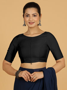 Sushma x Rozaana | Regular Sleeves Saree Blouse in Raven Black