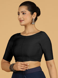 Sushma x Rozaana | Regular Sleeves Saree Blouse in Raven Black