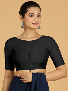 Sushma x Rozaana | Regular Sleeves Saree Blouse in Raven Black