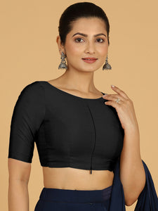 Sushma x Rozaana | Regular Sleeves Saree Blouse in Raven Black