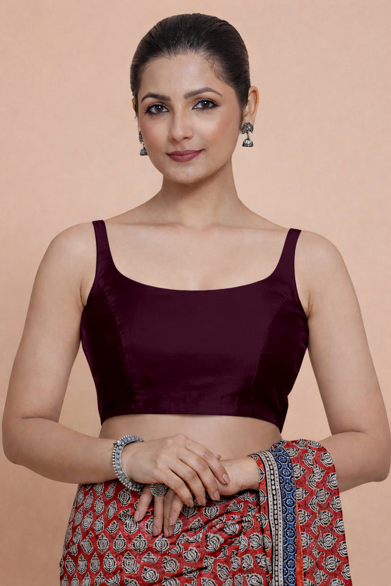 Sushmita x Tyohaar | Sleeveless Deep Purple Chanderi Saree Blouse