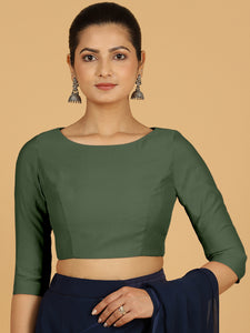 Tamanna x Rozaana | Three Quarter Sleeves Saree Blouse in Pine Green