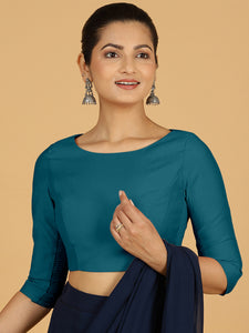 Tamanna x Rozaana | Three Quarter Sleeves Saree Blouse in Crystal Teal