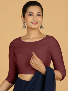 Tamanna x Rozaana | Three Quarter Sleeves Saree Blouse in Deep Maroon