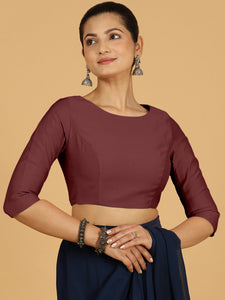 Tamanna x Rozaana | Three Quarter Sleeves Saree Blouse in Deep Maroon