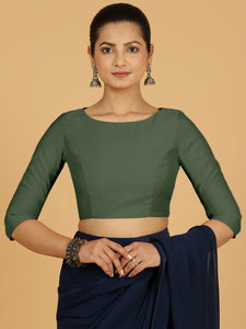 Tamanna x Rozaana | Three Quarter Sleeves Saree Blouse in Pine Green