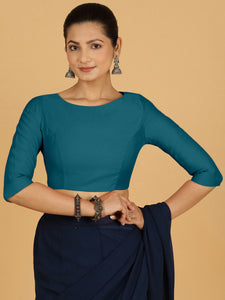 Tamanna x Rozaana | Three Quarter Sleeves Saree Blouse in Crystal Teal