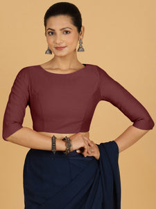 Tamanna x Rozaana | Three Quarter Sleeves Saree Blouse in Deep Maroon