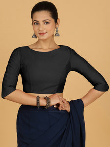 Tamanna x Rozaana | Three Quarter Sleeves Saree Blouse in Raven Black