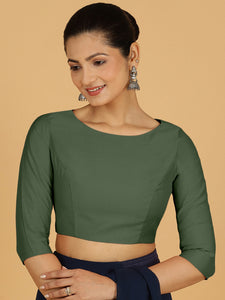 Tamanna x Rozaana | Three Quarter Sleeves Saree Blouse in Pine Green