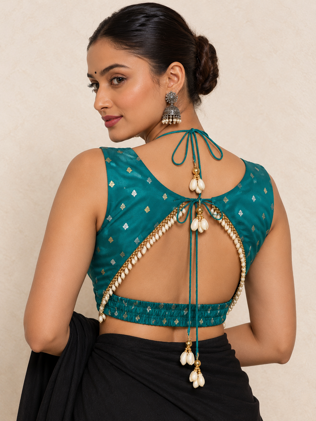 Sreethi | Sleeveless Teal Viscose SculptFit™ Saree Blouse