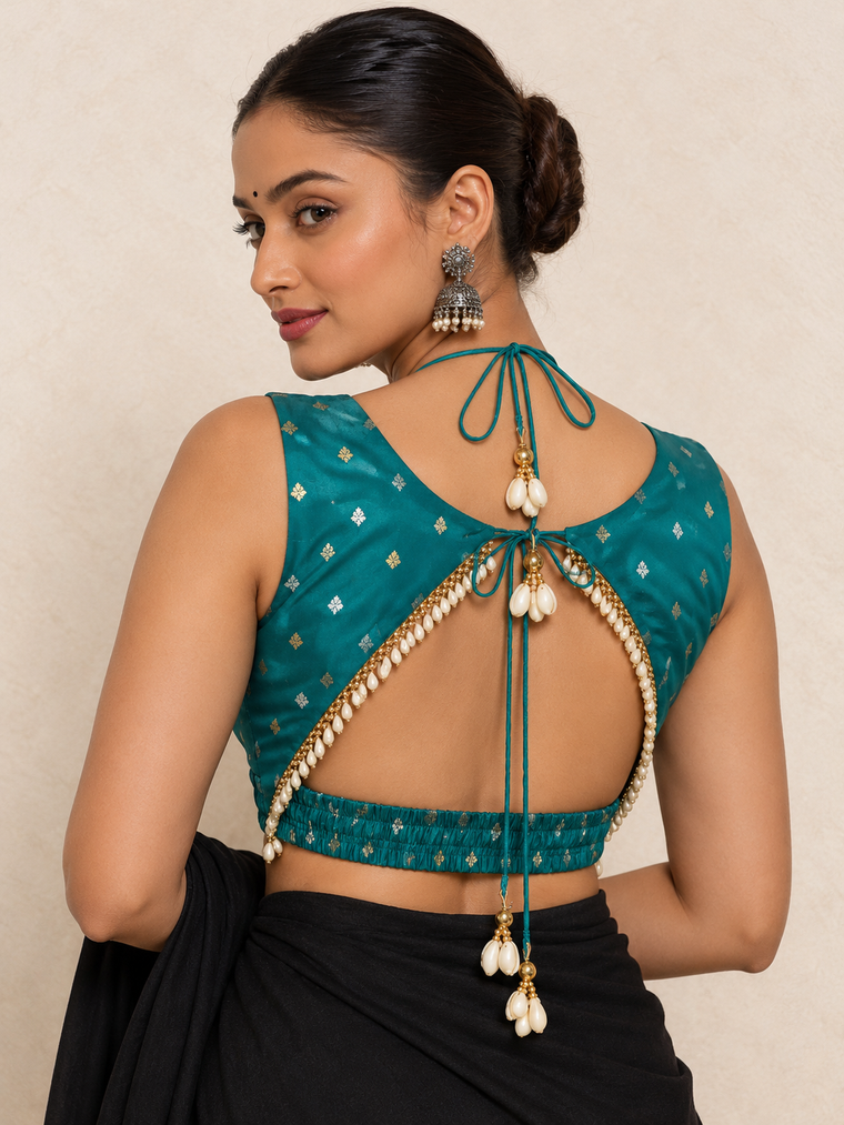 Sreethi | Sleeveless Teal Viscose SculptFit™ Saree Blouse