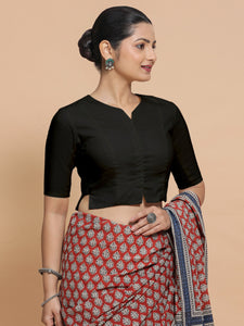 Tejasvi x Rozaana | Round Neck Black Plain Cotton Saree Blouse