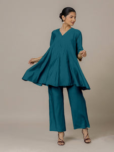 Tuhi x Rozaana | A Line Kurta in Crystal Teal with Thread Work | Coords or Only Kurta