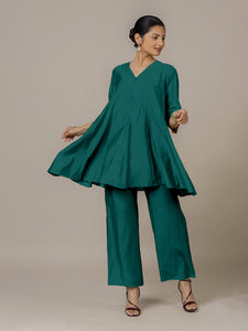 Tuhi x Rozaana | A Line Kurta in Peacock Green with Thread Work | Coords or Only Kurta