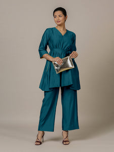 Tuhi x Rozaana | A Line Kurta in Crystal Teal with Thread Work | Coords or Only Kurta