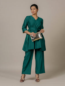 Tuhi x Rozaana | A Line Kurta in Peacock Green with Thread Work | Coords or Only Kurta