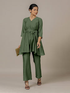 Tuhi x Rozaana | A Line Kurta in Hunter Green with Thread Work | Coords or Only Kurta