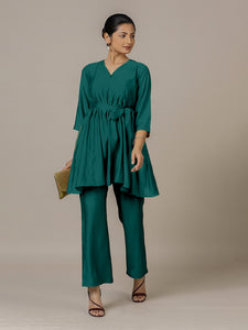 Tuhi x Rozaana | A Line Kurta in Peacock Green with Thread Work | Coords or Only Kurta