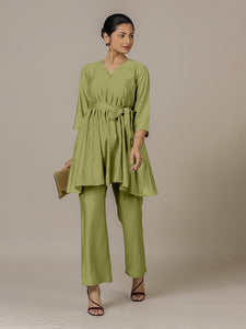 Tuhi x Rozaana | A Line Kurta in Pista Green with Thread Work | Coords or Only Kurta