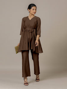 Tuhi x Rozaana | A Line Kurta in Walnut Brown with Thread Work | Coords or Only Kurta