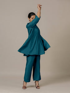 Tuhi x Rozaana | A Line Kurta in Crystal Teal with Thread Work | Coords or Only Kurta