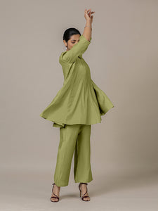 Tuhi x Rozaana | A Line Kurta in Pista Green with Thread Work | Coords or Only Kurta