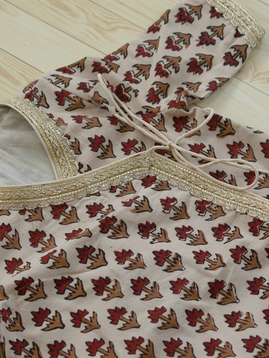 Tutu x Tyohaar | Angrakha-Sharara Set in Tulip Bloom Cream Block Print Cotton