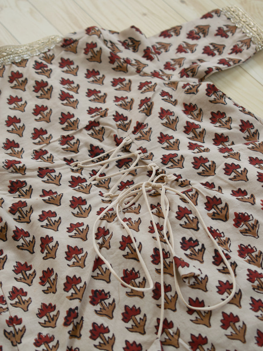 Tutu x Tyohaar | Angrakha-Sharara Set in Tulip Bloom Cream Block Print Cotton