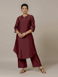 Urvi x Rozaana | A Line Kurta in Deep Maroon with Thread Work | Coords or Only Kurta