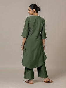 Urvi x Rozaana | A Line Kurta in Pine Green with Thread Work | Coords or Only Kurta