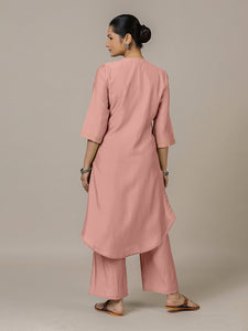 Urvi x Rozaana | A Line Kurta in Sea Pink with Thread Work | Coords or Only Kurta