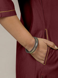 Urvi x Rozaana | A Line Kurta in Deep Maroon with Thread Work | Coords or Only Kurta