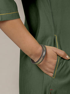 Urvi x Rozaana | A Line Kurta in Pine Green with Thread Work | Coords or Only Kurta