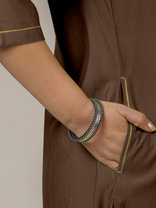 Urvi x Rozaana | A Line Kurta in Walnut Brown with Thread Work | Coords or Only Kurta