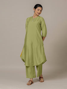 Urvi x Rozaana | A Line Kurta in Pista Green with Thread Work | Coords or Only Kurta