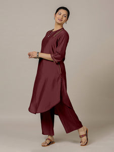 Urvi x Rozaana | A Line Kurta in Deep Maroon with Thread Work | Coords or Only Kurta